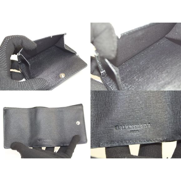 Balenciaga Mini Trifold Wallet Leather Black White - Picture 7 of 8